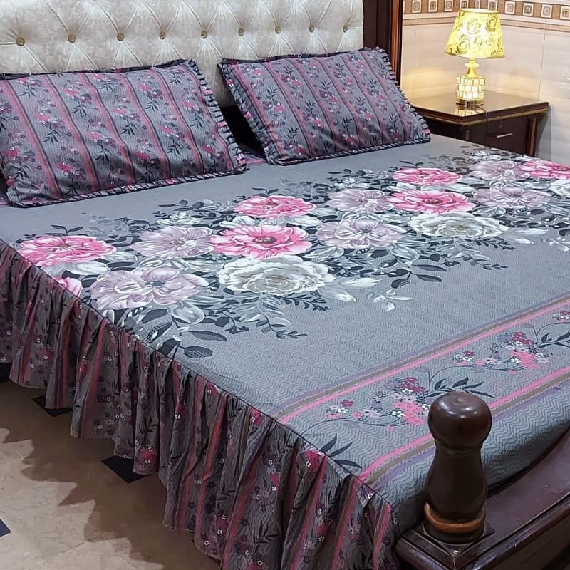 3 piece stiched 2 sided frill bedsheets